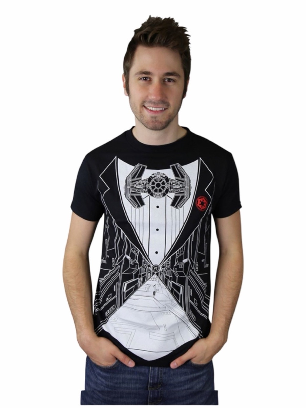 Star Wars Tie-fighter Tuxedo Graphic Tee L EUC